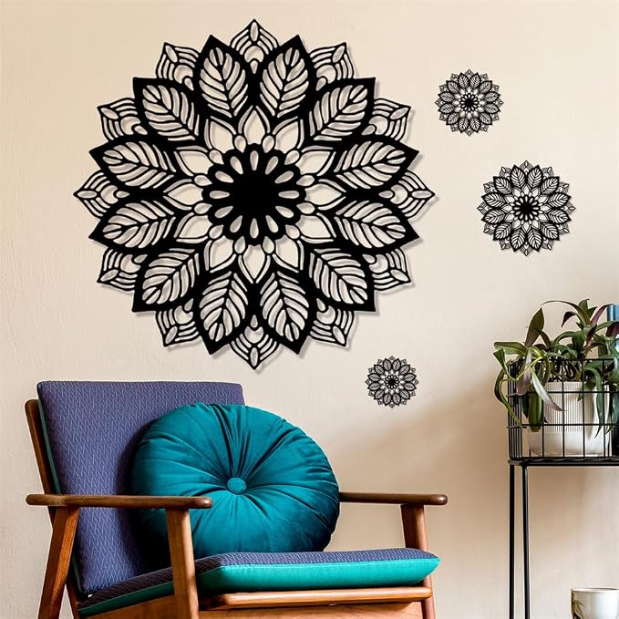 Large Black Mandala Wall Decals Flower Wall Stickers Removable Peel and Stick Bedroom Living Room Dining Room Wall Art Murals Kids Baby Nursery Wall Decor Home Decoration - Image 4
