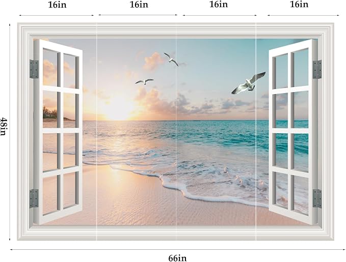 Large Murals 66"x48" Fake Window Wall Decal Summer Beach Seascape Faux Window Sticker Office Poster Picture Art Decor，Stick and Peel Natural Scenery Landscape Coastal Ocean Scene Mural ﻿ - Image 4