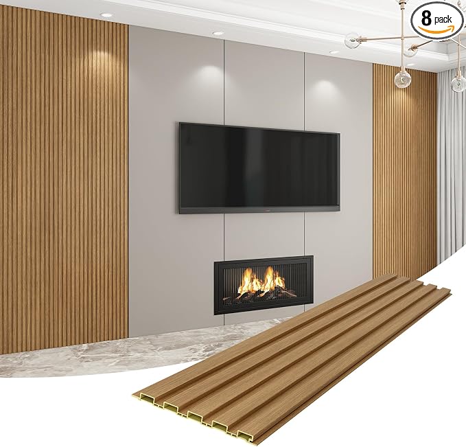 Slat Wall Panel 8-Pack, 118’’x6.3’’, Oak | WPC Wall Panel for Interior Wall Decor, TV Background, Kitchen, Bedroom by Unknown