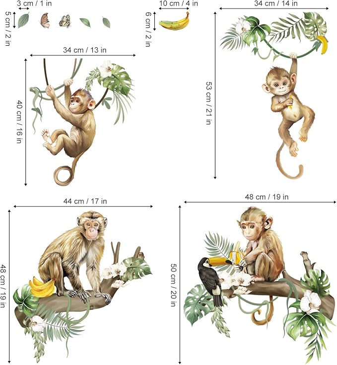 decalmile Wild Monkey Climbing Tree Jungle Animals Wall Decals Stickers - Image 4