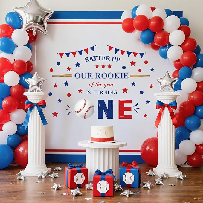 LHIUEM Baseball Themed First Birthday Arch Decals Batter UP Our Rookie of THE YEAR IS TURNING ONE Inspiration Quotes Stickers 1st Year Happy Birthday Sign for Baseball Theme Party Backdrop Baby Shower by LHIUEM