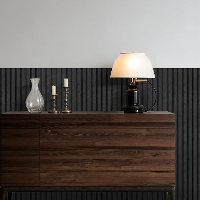 Black Peel and Stick PVC Slat Wall Panel, 4“x96” Self-Adhesive Thick Faux Wood Grain Wallpaper Panel, 3D Sound Proof Panels for Walls, Removable Wood Panels for Wall Peel and Stick for Accent Walls - Image 3