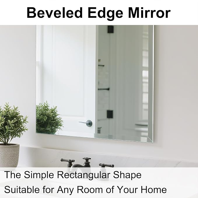 Bathroom Mirror for Over Sink 36x30 Inch Frameless Wall Mirror Beveled Edge - Image 6
