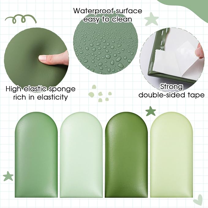 Jetec 4 Pcs Kids Wall Padding Panels, 1.18 Inch Thick Foam Wall Protector, 15.75 x 7.87 Inch Soft 3D Sage Green Safety Panels for Nursery & Playroom - Image 4