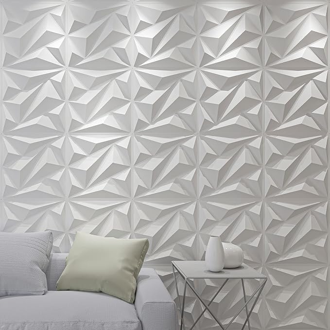Art3dwallpanels 3D Wall Panels Diamond PVC, White, 19.7" x 19.7" | 3D Raised Diamond Wall Tiles, Waterproof Fireproof, 12 Sheets Large Size Pack, Easy DIY Install for Bedroom Living Room Wall - Image 6