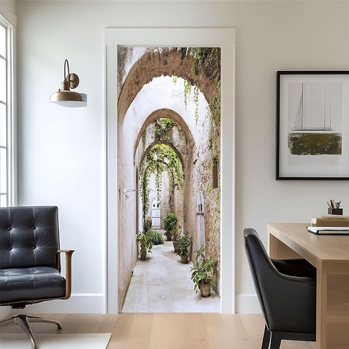 artfanke 3D Peel and Stick Door Sticker 33.5"x84.6", Arched Pathway Door Murals Wallpaper,Self-Adhesive Wall Decal for Bedroom Decor (2 Sheets/Set) - Image 8