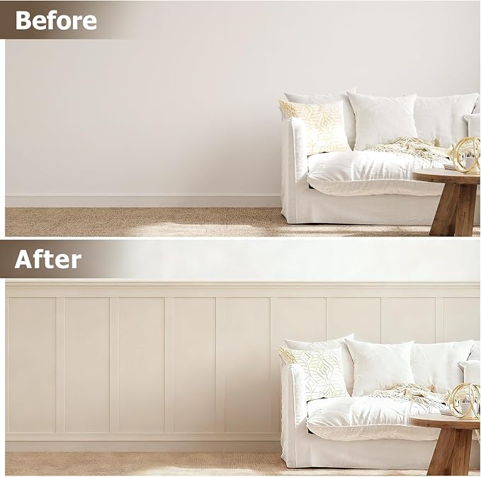 Board and Batten Wall Panel Kit,Paintable Wainscoting Panels Easy Install for Bedroom Living Room Hallway, Covers 94" x 54" Molding Trim Slat with Edge Strip, Paintable White - Image 8