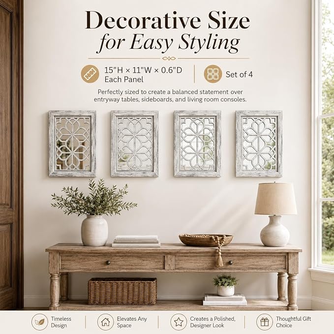 Set of 4 11x15 Inch Rectangular Shatterproof Grey Decorative Wall Mirrors, Boho Farmhouse Rustic Vintage Accent Mirrors for Living Room Bedroom Entryway & Home Decor - Image 6