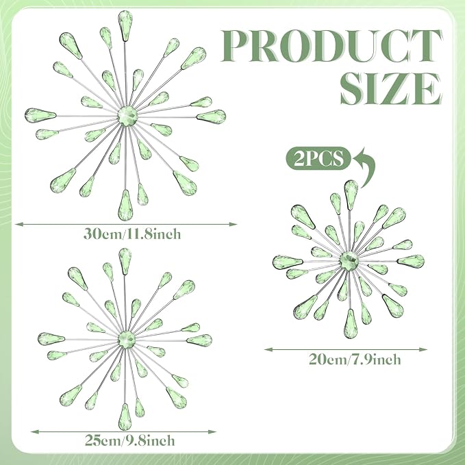 Hicarer 4 Pcs Starburst Wall Decor, Metal Wall Art, Green - Image 3