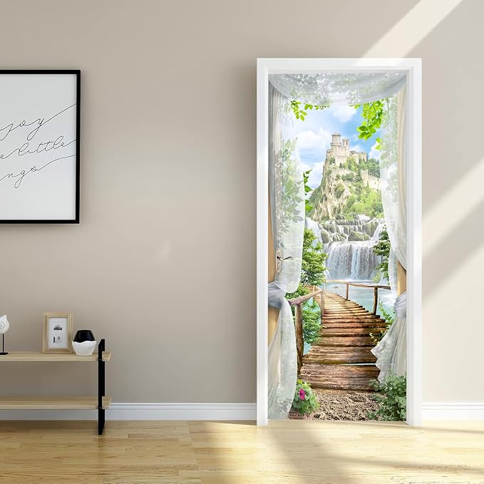 artfanke 3D Door Sticker Peel and Stick 33.5"x84.6"- View of The Castle Self-Adhesive Door Decal Murals Wallpaper for Home Decor(2 Sheets/Set) - Image 8