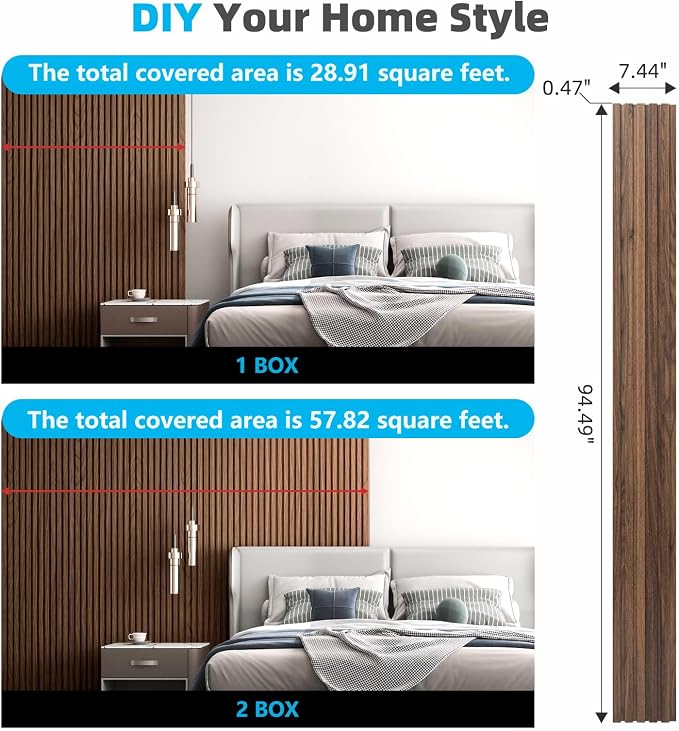 Art3d Wood Slat Wall Panels, Fluted MDF, 6-Pack, 94.6 x 7.4 in,Walnut | 3D Textured Panels for Accent Walls, Ideal for Living rooms, Bedrooms, Offices, Entryways and Studios - Image 6