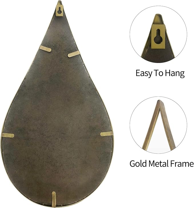 BAODANFU Decorative Mirrors Wall Mounted Mirror Teardrop Shape Metal Frame for Bedroom Living Dining Room Entryway Bathroom Vanity (Rusty Vintage Gold, 4-Pack) - Image 5