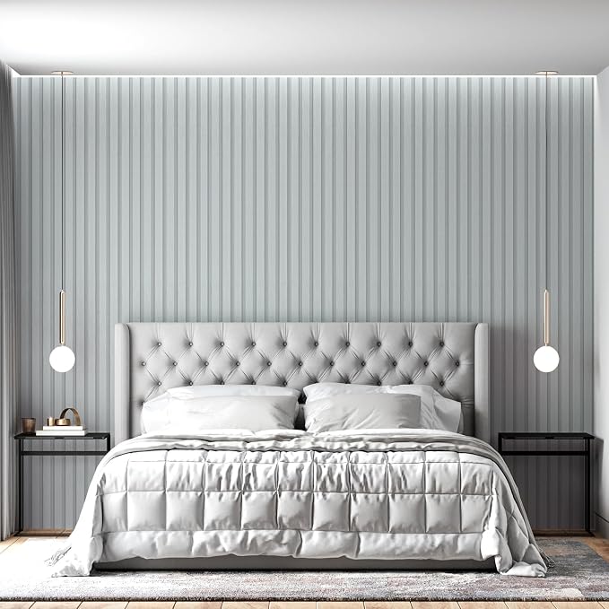 Yun-aeon Wood Slat Peel and Stick Wallpaper 17.3"x 300" Light Grey Wood Grating Stripe Contact Paper Removable Faux Wood Panels Wallpaper Self Adhesive Waterproof Vinyl Wall Paper for Bedroom Kitchen - Image 7