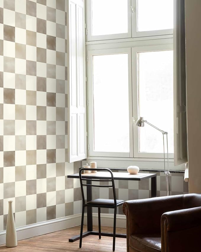 Ismoon Checkered Wallpaper Peel and Stick Neutral Mosaic Checkered Contact Paper 17.3in x 49.2ft Vintage Removable Self-Adhesive Wallpaper for Bathroom Bedroom Kitchen Shelf Liner Vinyl - Image 7