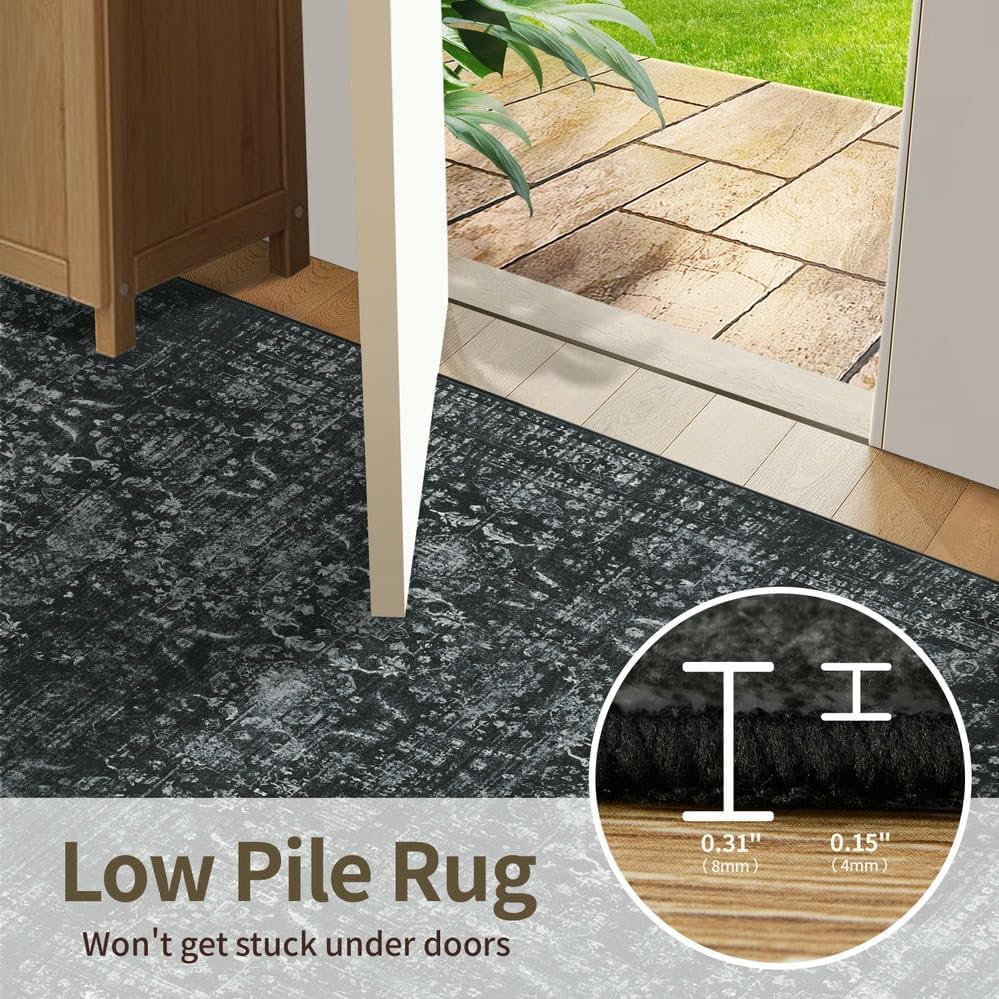 Rugxara 2x6 Washable Runner Rug for Hallway Kitchen Entryway, Black - Image 6