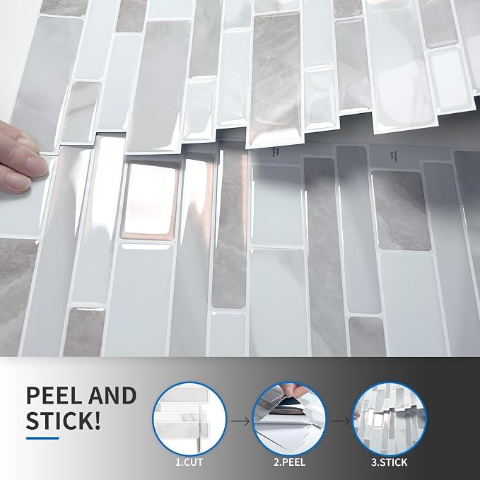 10-Sheet Peel and Stick Kitchen Backsplash Tiles | 3D Waterproof Self Adhesive Wall Tile Stick on Backsplash for Kitchen and Bathroom(Beige White,12"×12") - Image 6