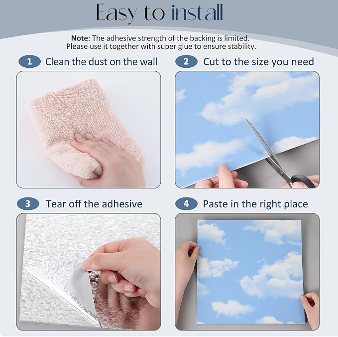 Nuanchu 40 Pcs 11.81 x 11.81 Inch Ceiling Tiles Peel and Stick, Sky | Foam White 3D Wall Panels 26-105.5 Sq. ft Adhesive Glue up Waterproof Wallpaper for DIY Office Home - Image 4