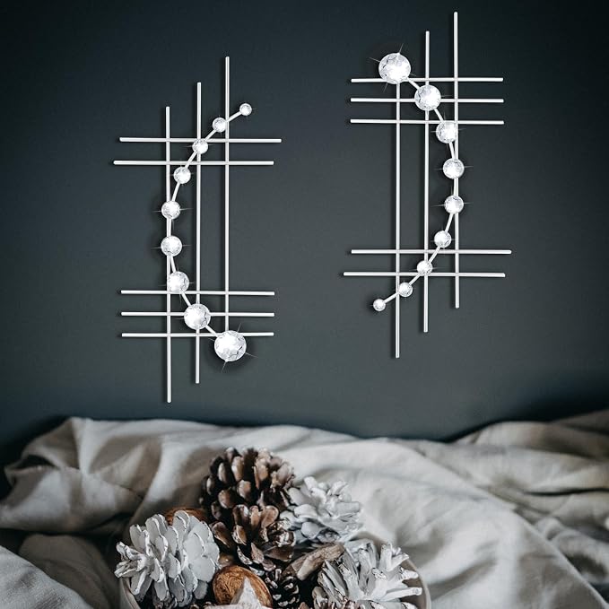 ZEXUIRU 2 Pcs Abstract Metal Art for Wall Decor Living Room Bedroom Bathroom Office Metal Bling Modern Geometric Hanging Vertical Small Iron Sculpture Plaque Pack -Silver 24in by ZEXUIRU
