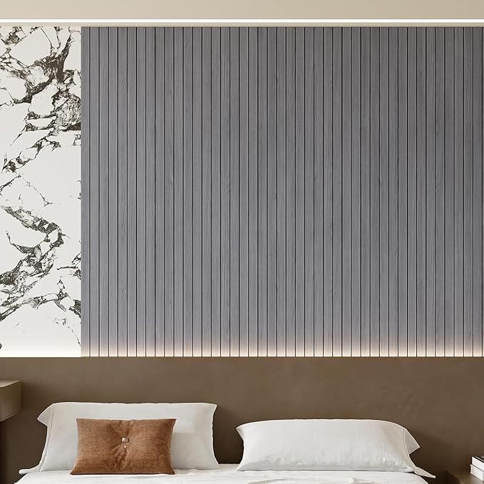 Yutianli PVC Slat Wall Panel Peel and Stick 236"x 15.7" Faux Wood Slat Panel Artificial Oak Wood Grain Self-Adhesive Soundproof 3D Wall Panel for Walls and Ceilings - Image 3