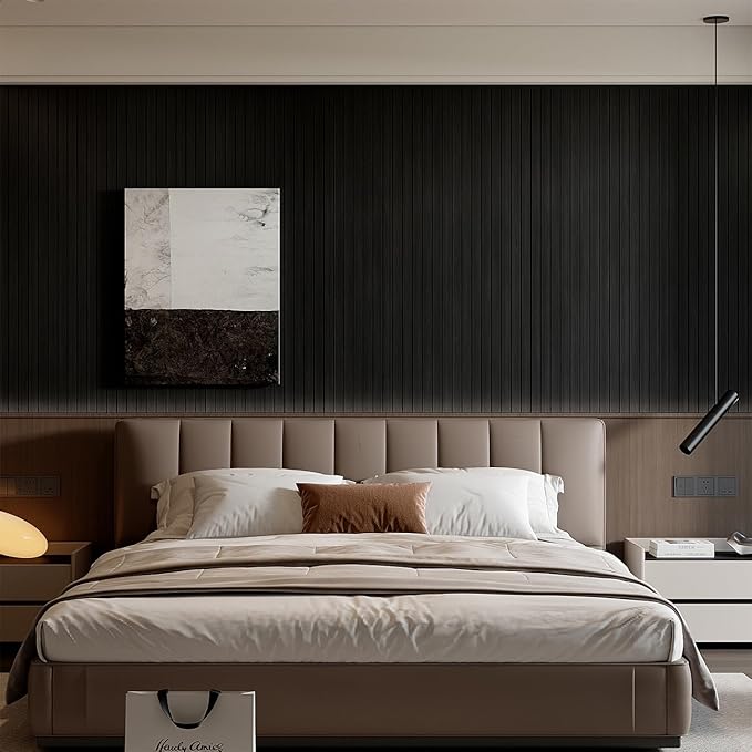 YU LI 3DH Peel and Stick PVC Slat Wall Panel 236"x15.75" Self-Adhesive Thick Faux Black Wood Grain Wallpaper Panel 3D Soundproof Wall Panels for Walls & Ceilings - Image 4