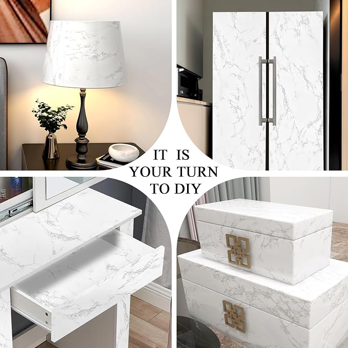 practicalWs Glossy Marble Contact Paper White Peel and Stick for Countertop | Grey Granite Thick Removable Wallpaper for Kitchen Cabinets Furniture Refurbishment Wall Decor Vinyl Wrap - Image 5