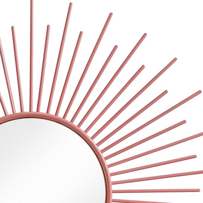3 Pack Metal Mirrors for Wall Sunburst Wall Mirrors Home Décor Decorative Hanging Wall Art for Living Room Bedroom Entryway (Pink, Sunburst) - Image 2