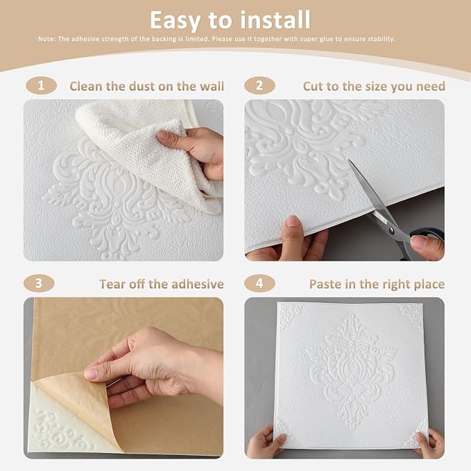 Nuanchu 40 Pcs 13.8 x 13.8 Inch Ceiling Tiles Peel and Stick, Retro | Foam White 3D Wall Panels 26-105.5 Sq. ft Adhesive Glue up Waterproof Wallpaper for DIY Office Home - Image 3