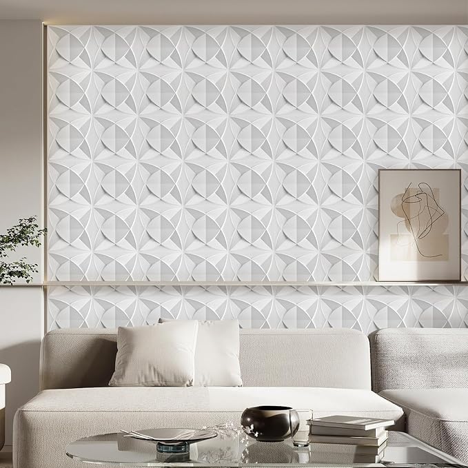 Heikki 30 Pack 3D Wall Panel for Interior Wall Décor, PVC Flower Textured Wall Panels for Living Room Bedroom Hotel Office, 11.8"x11.8", Double-Sided Tape (White-LJH) - Image 6