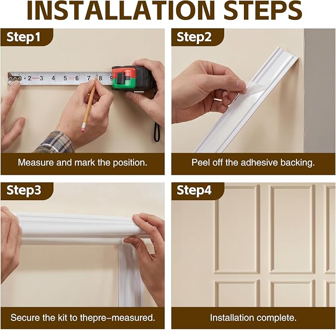 3 Set Peel and Stick Wall Molding Kit,Premade Self Adhesive Wainscoting Panels,Ready to Assemble Accent Molding Trim for Interior Wall Moulding Decor (24 x 54in) - Image 4