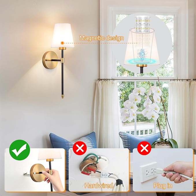 Nekhung Battery Operated Wall Sconces Set of 2, Wireless Wall Light with 10000mAh RGB Dimmable Magnetic Bulb, Rechargeable Wall Sconce with Remote Control for Bedroom Living Room - Image 5