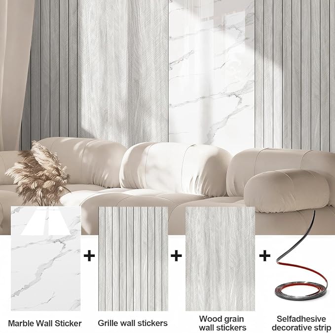 Chejiaye Peel and Stick 3D Wall Panel -15.75"x118"Soundproof Self-Adhesive Wall Sticker, Removable Thick PVC Slat Contact Paper for Kitchen Bedroom,Ceiling Wall Decoration Wood Grain (Light Grey) - Image 2