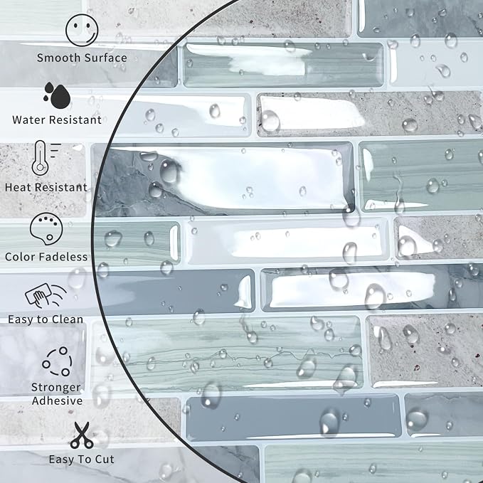 10-Sheet Peel and Stick Kitchen Backsplash Tiles | 3D Waterproof Self Adhesive Wall Tile Stick on Backsplash for Kitchen and Bathroom(Sage Green,12"×12") - Image 3