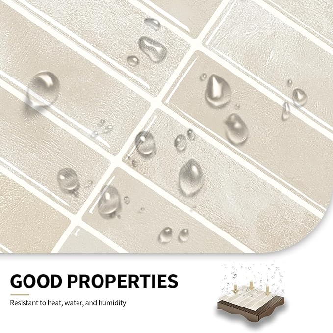 Peel and Stick Backsplash 3D Wall Tiles,Self-Adhesive,Oil Proof,Waterproof, Removable Wall Panels for Kitchen & Bathroom,Modern Design, Easy Install (10.7ft，12x9 inch,14 Pack) (Beige) - Image 3