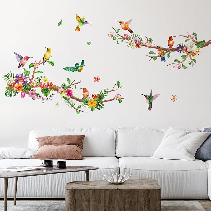 Zonon 6 Pcs Flower Wall Decals Peel and Stick Sticker, Hummingbirds | Vinyl Removable Wall Stickers & Murals, Hummingbirds Wall Decals, Wildflower Decor for Bedroom, Living Room, Nursery - Image 5