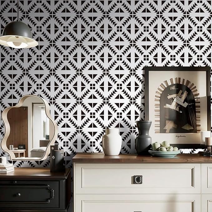 Jeweluck Black and White Geometric Peel and Stick Wallpaper 17.7” × 196.8” | Black and White Removable Wallpaper Peel and Stick Geometric Contact Paper Self Adhesive Wall Paper for Kitchen Vinyl Decor - Image 8