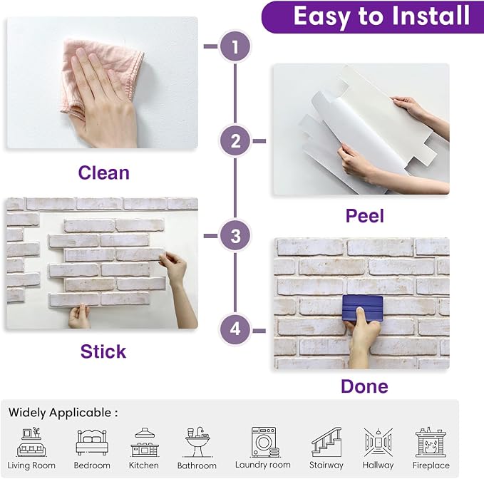 3D Faux Brick Wall Panels Peel and Stick, Designed for Quick DIY | Warm White, 10 Pcs 15.7" x 11.8", Brick-Look, Ultra-Light PVC Fake Brick Covering Tiles for Wall Renovation, Cover 12.9 sq ft - Image 8