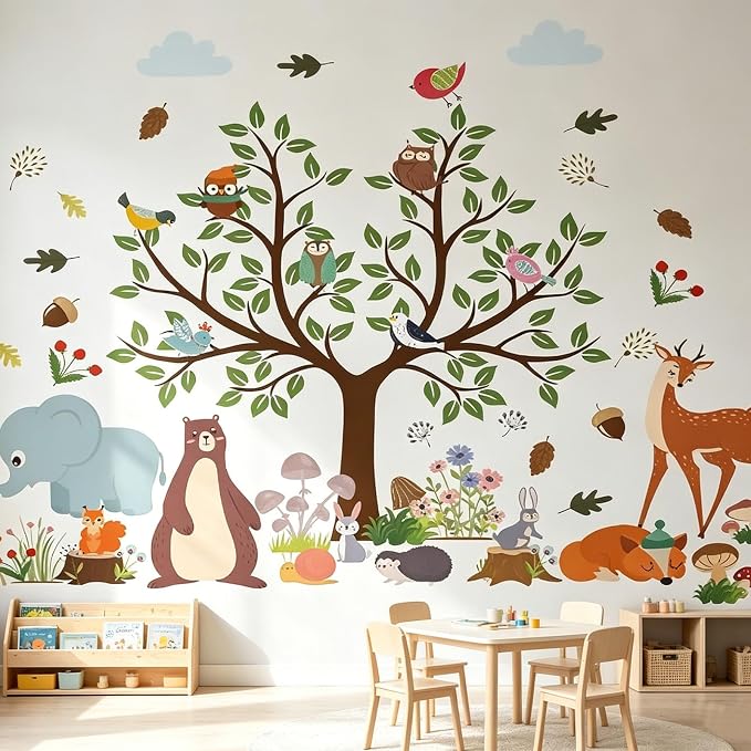 Arawat Tree Wall Decals Stickers Decor for Bedroom Living Room Zoo Animal Tree 3D Wall Stickers & Murals Decor for Bedroom Art as Decorations by ARAWAT
