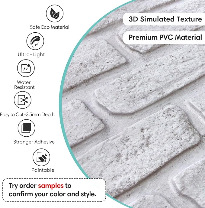 Commomy Faux Brick 3D Wall Panels - Not Real Brick 12 pcs of 22.8" x 11.8" | 22.8" x 11.8" Peel and Stick Tile Whitewash Brick Textured for Kitchen,Bedroom, Living Room（Covers 22.48 sq.ft） - Image 3