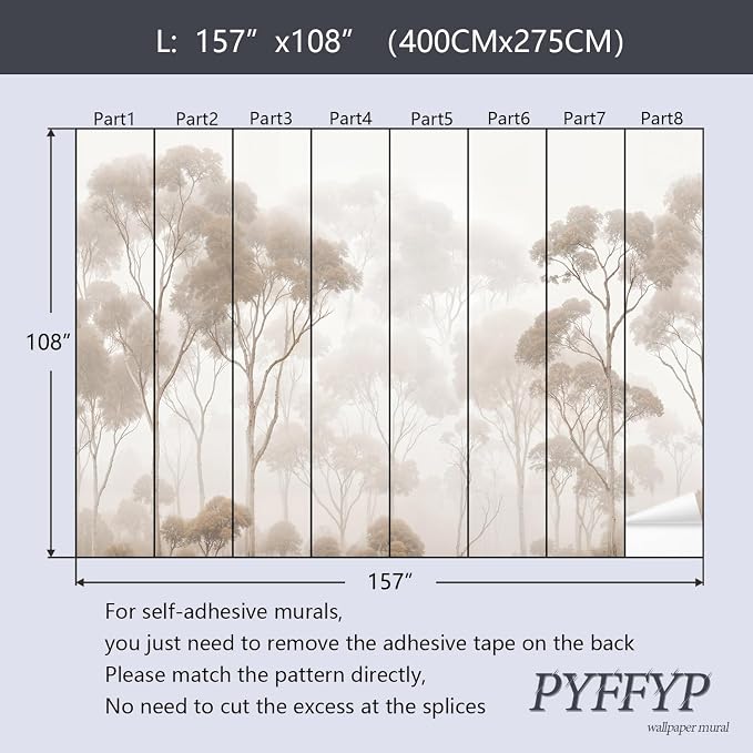 PYFFYP-Vintage Beige Jungle Peel and Stick Wallpaper murals for Bedroom - Image 5