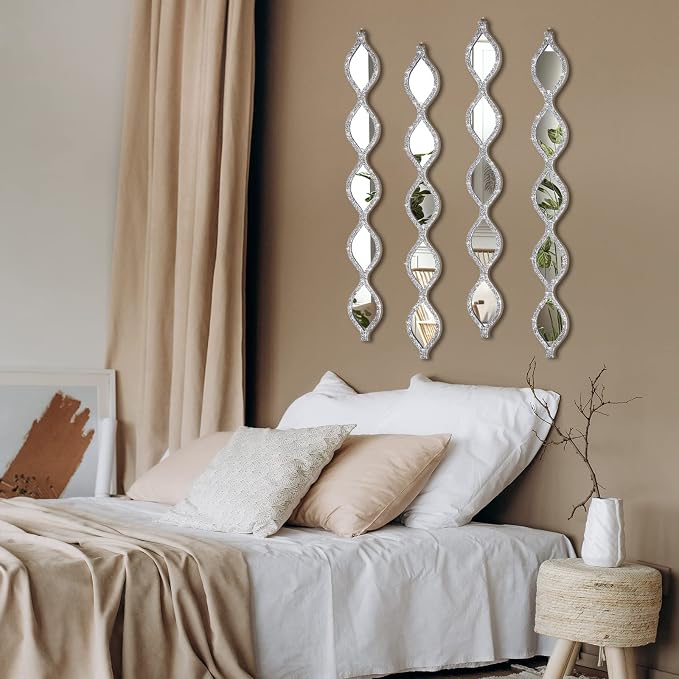 BBTO 4 Pcs Teardrop Mirror Wall Decor Silver Long Mirror Home Decorative - Image 6