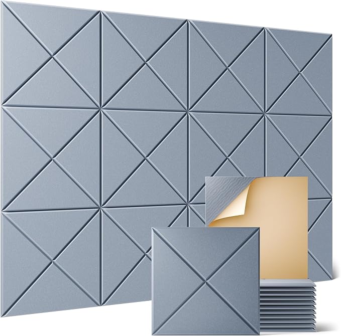 Sonicism 12 Pack X-Lined Acoustic Panels with Self-Adhesive, 12"X 12"X 0.4" Sound Proof Foam Panels, Decorative Soundproof Wall Panels, Sound Absorbing Tile for Home & Offices, Smoky Gray by Sonicism