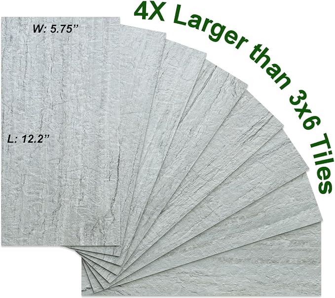 AULIGET 20-Piece Grey Shale Peel and Stick Backsplash Wall Tiles, 6" x 12" PVC Faux Stone Stick on Tiles for Backsplash Kitchen, Bathroom, Laundry Room, Camper, Fireplace - Image 3