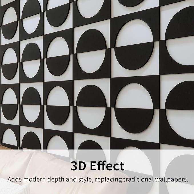 12PCS PVC Modular Decorative Fretwork Wall Panels for Living Room Lobby Bedroom, Half Circle-Black Matte Black Finish - Image 5
