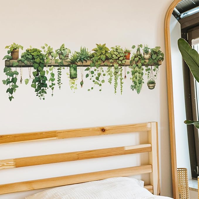 Nature Green Plants Peel and Stick Wall Decals Wallpaper, Removable Wall Decals Shelves Green Plants Vinyl Art Wall Stickers & Murals for Living Room Kitchen Bathroom Decoration (A-Green) - Image 7