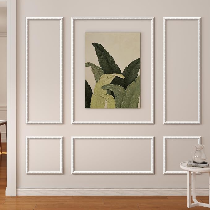 JBER Peel and Stick Wall Molding Kit, 6 Pre-Cut Wainscoting Panels, White | Ready-to-assemble pre-cut molding, 3D wall trim for interior wall décor, living room & bedroom, 3 top 3 bottom by JBER