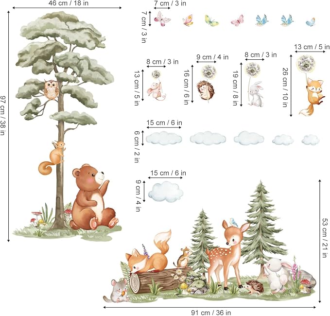 decalmile Forest Animals Tree Bear Deer Fox Wall Decals Stickers (XL) - Image 4