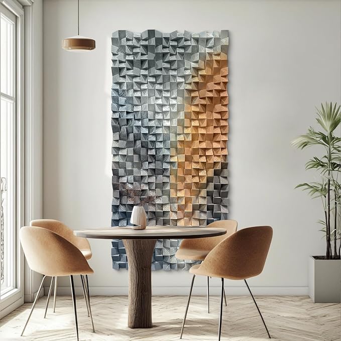 LIUZEYUE - Large wooden block artworks integrated into home living room walls, encountering a leisurely and romantic lifestyle atmosphere. Wooden decorations blend poetic space 27.6"x55.1" - Image 9