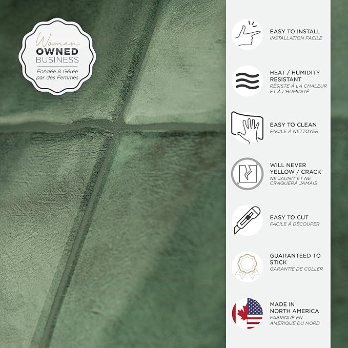 Smart Tiles Peel and stick backsplash, Zellige Moss Green, 9"x9" - Image 5