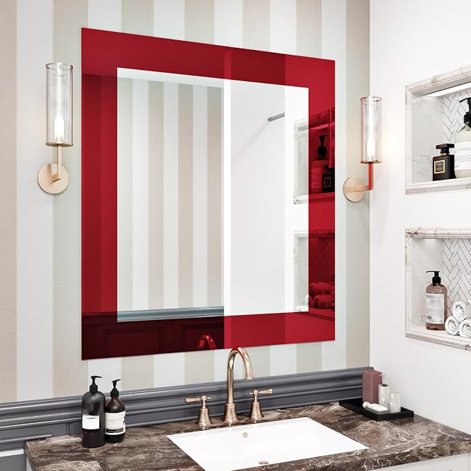 WESTICK Red Mirror Frame Border Trim Bathroom Waterproof Peel and Stick Wallpaper Borders Decorative Red Mirror Tape for Walls Metallic Bulletin Board Borders for Classroom Office TV 160" x 4" - Image 3