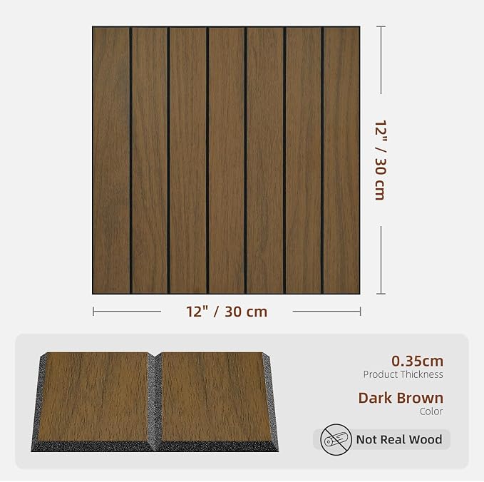 WADILE Peel and Stick Wood Slat Wall Panels 12x12in PVC 30 Pack | Decorative wall panels, self adhesive, living room, bedroom, accent wall, not real wood - Image 2